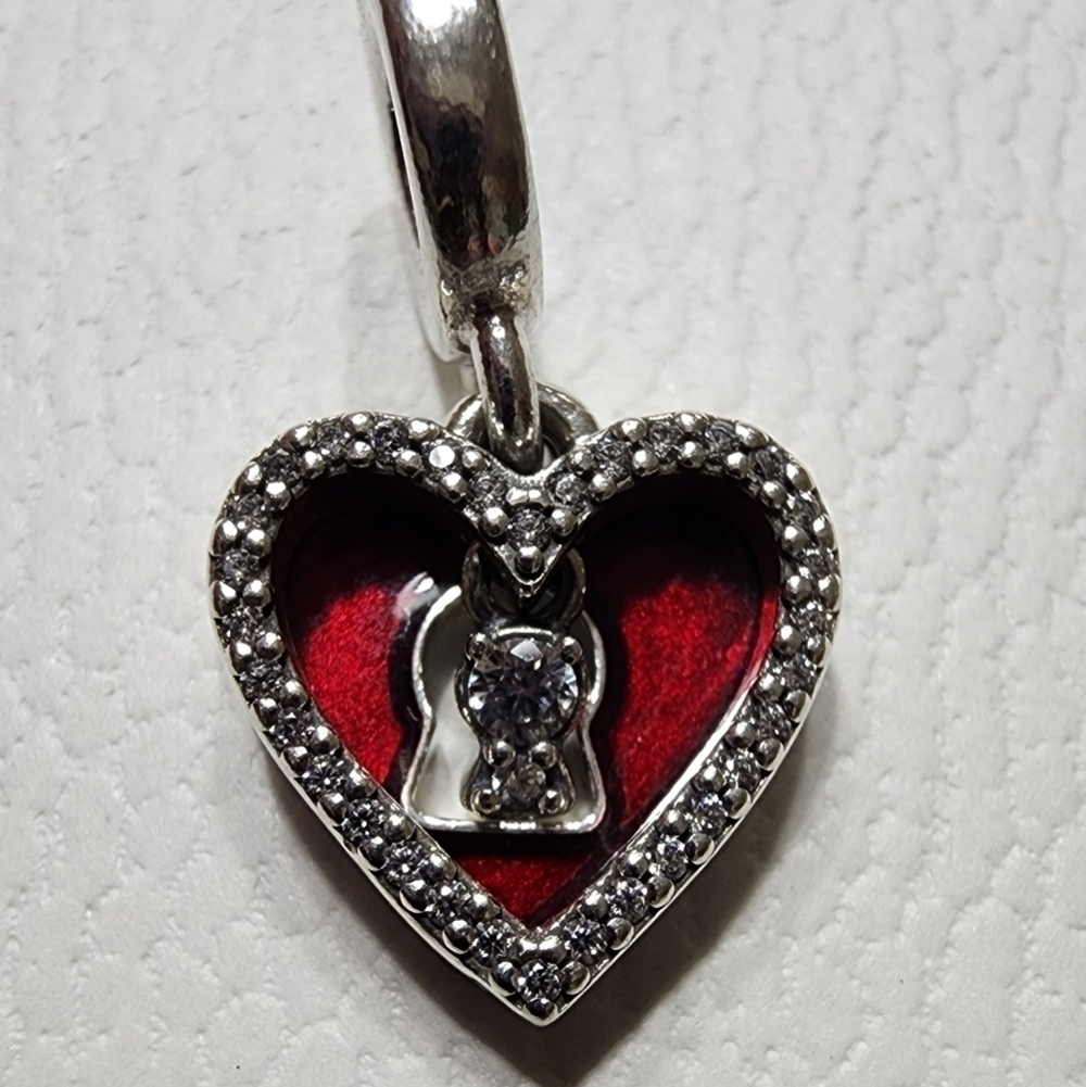 Pandora Red Heart & Keyhole Double Dangle Charm - Picture 3 of 10